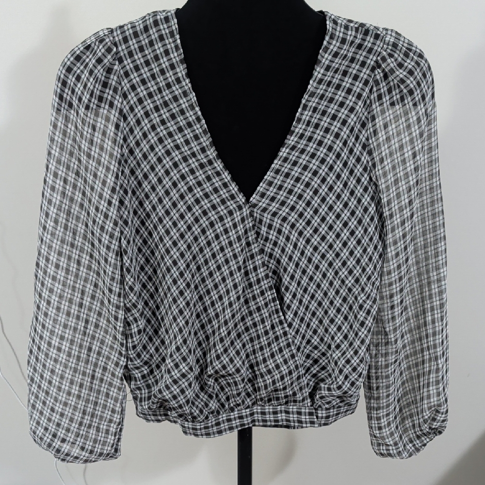 Miami Black and White Checkered V-Neck Blouse